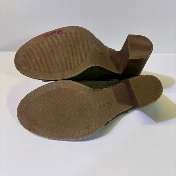 Olive Green Peep-Toe Heels with Chunky Heel - Picture 6 of 10